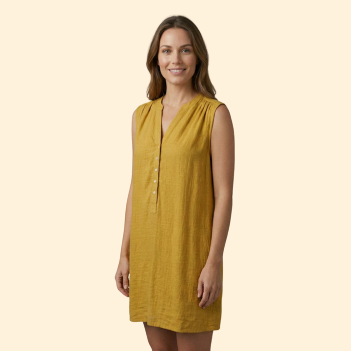 Women’s Beach Dress with V Neck Button Front