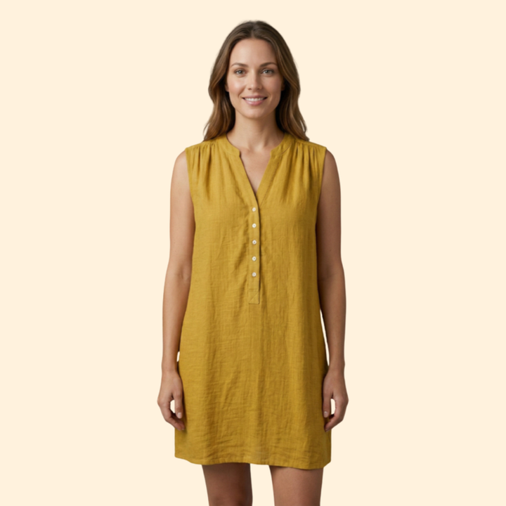 Women’s Beach Dress with V Neck Button Front