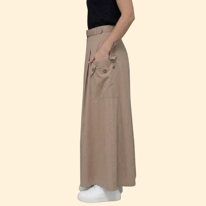 Women’s Belted Maxi Skirt with Button Detail