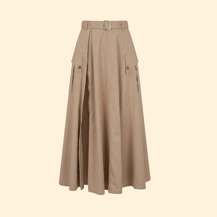 Women’s Belted Maxi Skirt with Button Detail