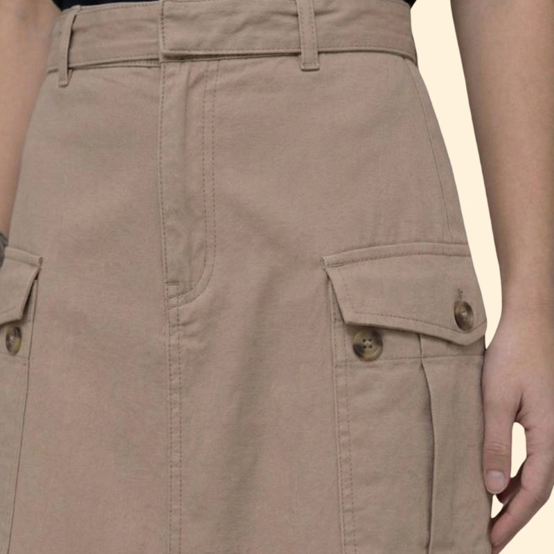 Women’s Belted Maxi Skirt with Button Detail