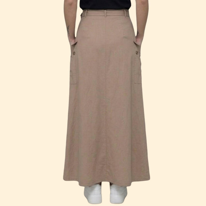 Women’s Belted Maxi Skirt with Button Detail