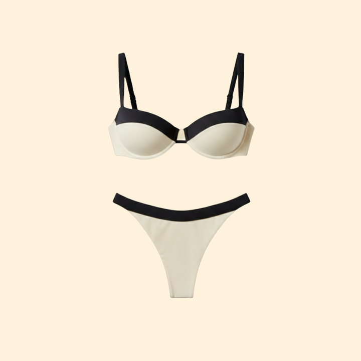 Women’s Bikini Set with Contrast Patchwork Design