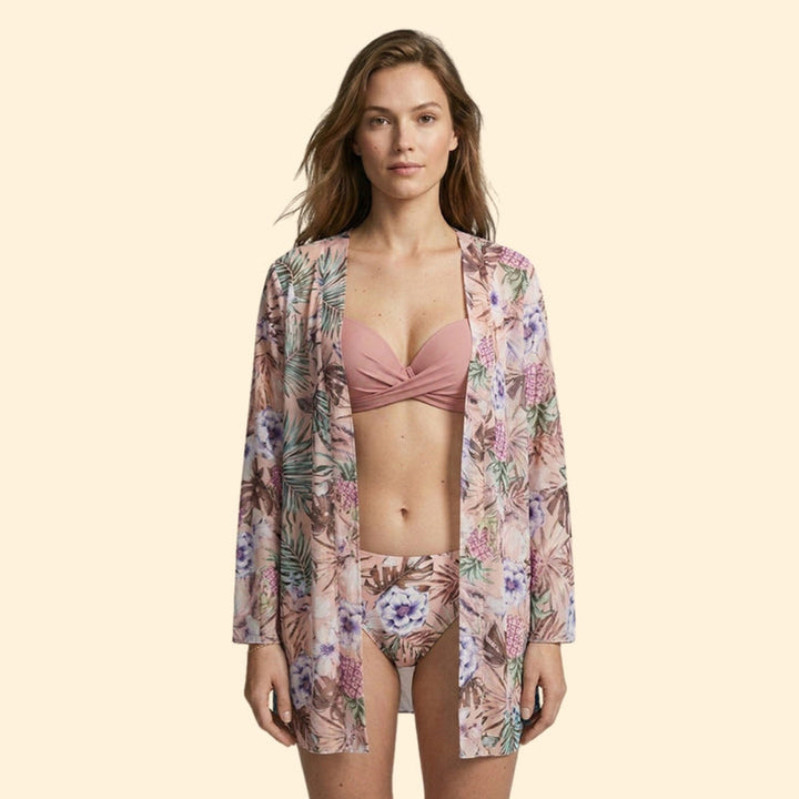 Women’s Bikini Set with Floral Kimono Cover-Up