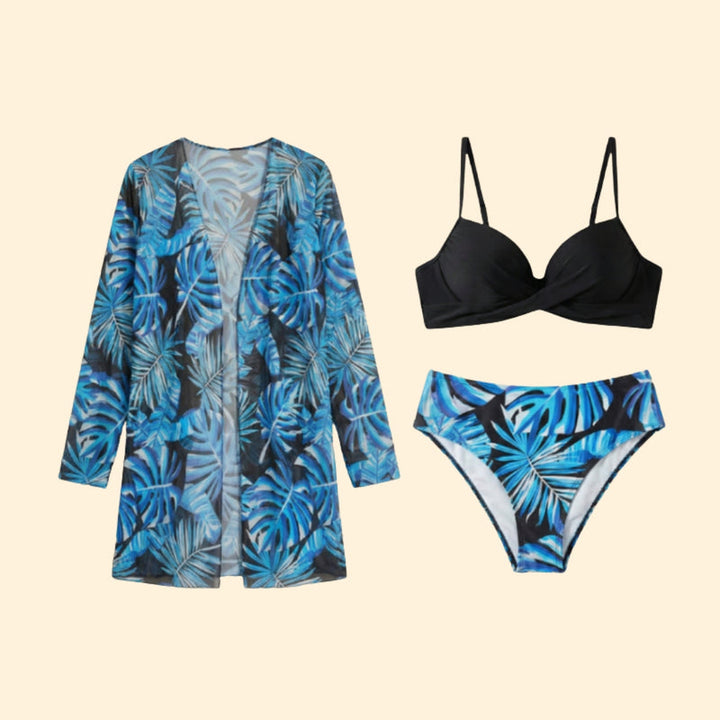 Women’s Bikini Set with Floral Kimono Cover-Up