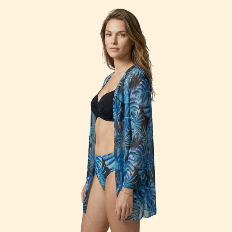 Women’s Bikini Set with Floral Kimono Cover-Up