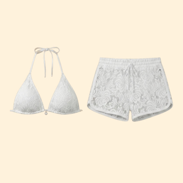 Women’s Bikini Set with Lace-Trimmed Shorts