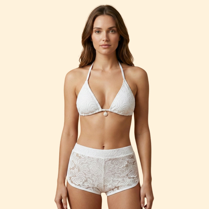 Women’s Bikini Set with Lace-Trimmed Shorts