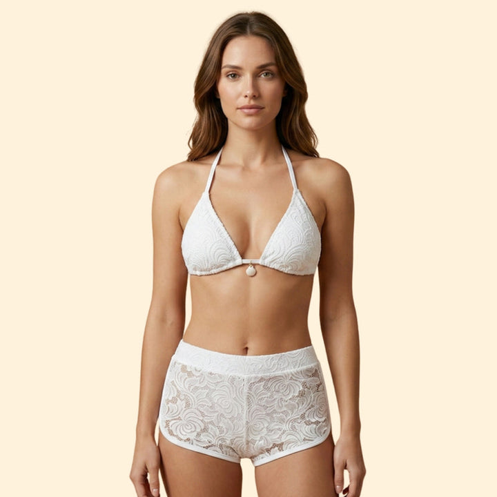 Women’s Bikini Set with Lace-Trimmed Shorts