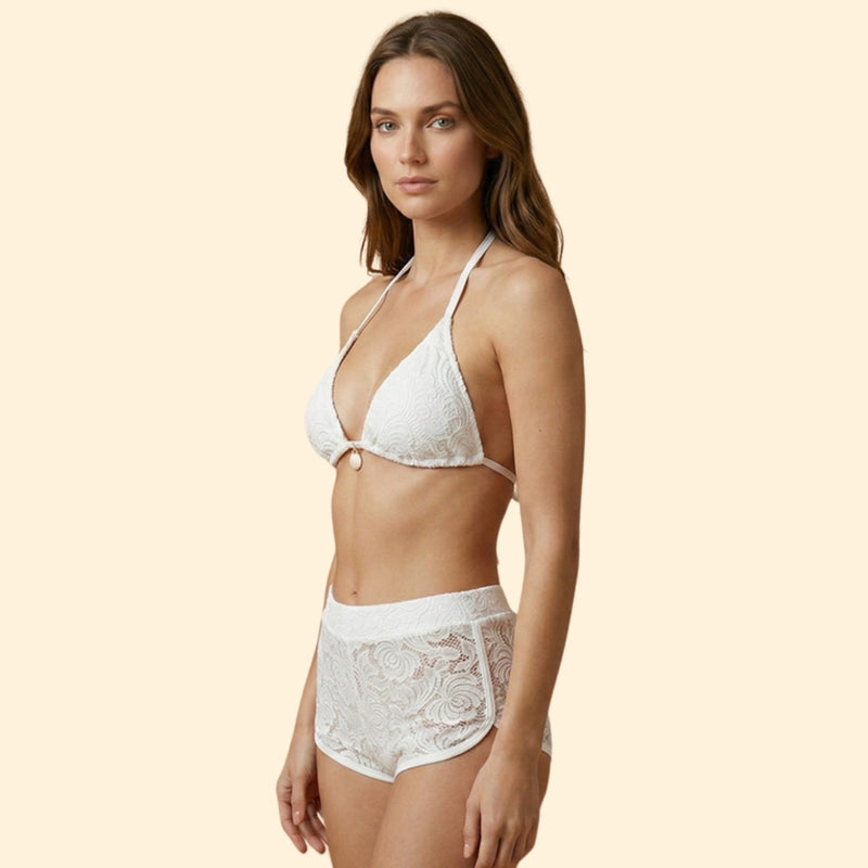 Women’s Bikini Set with Lace-Trimmed Shorts