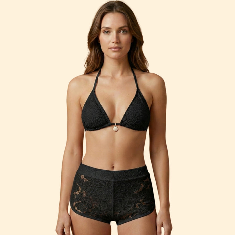 Women’s Bikini Set with Lace-Trimmed Shorts