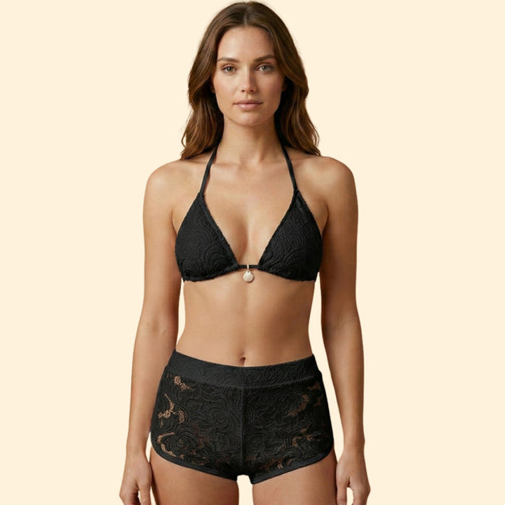 Women’s Bikini Set with Lace-Trimmed Shorts