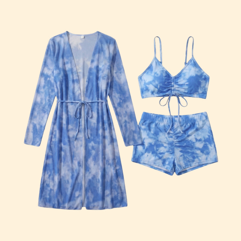 Women’s Bikini Set with Sheer Kimono Cover-Up
