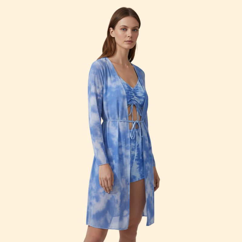 Women’s Bikini Set with Sheer Kimono Cover-Up