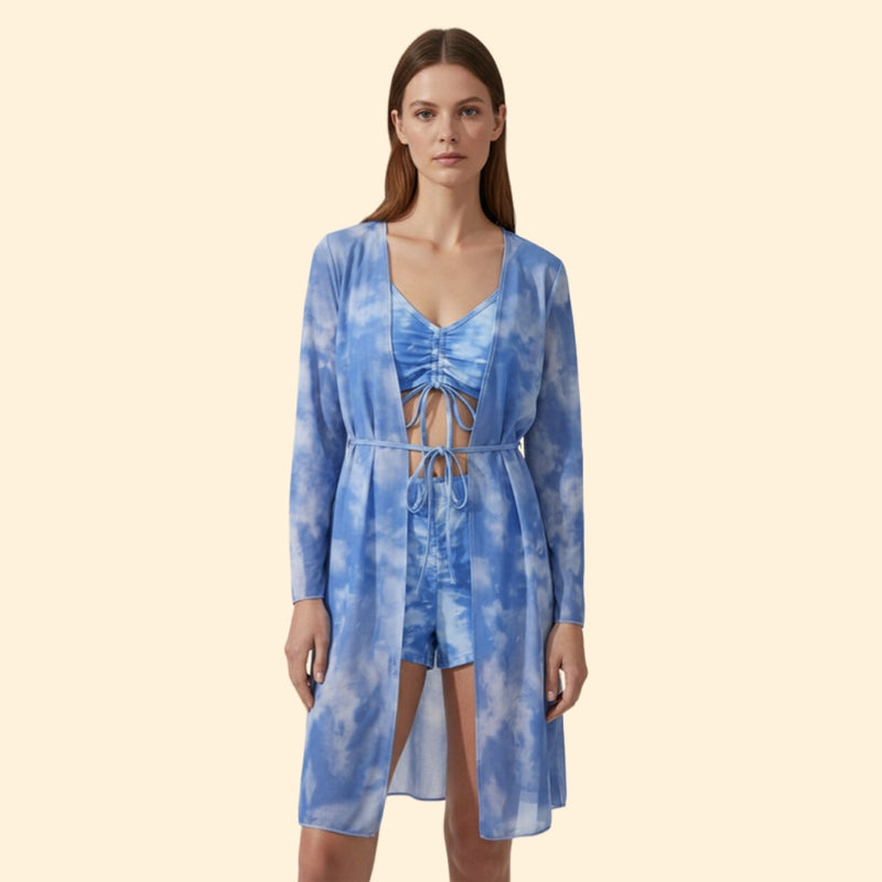 Women’s Bikini Set with Sheer Kimono Cover-Up