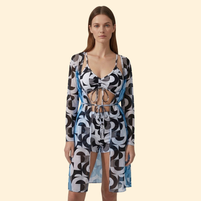 Women’s Bikini Set with Sheer Kimono Cover-Up