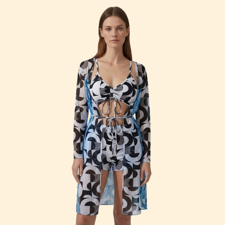 Women’s Bikini Set with Sheer Kimono Cover-Up