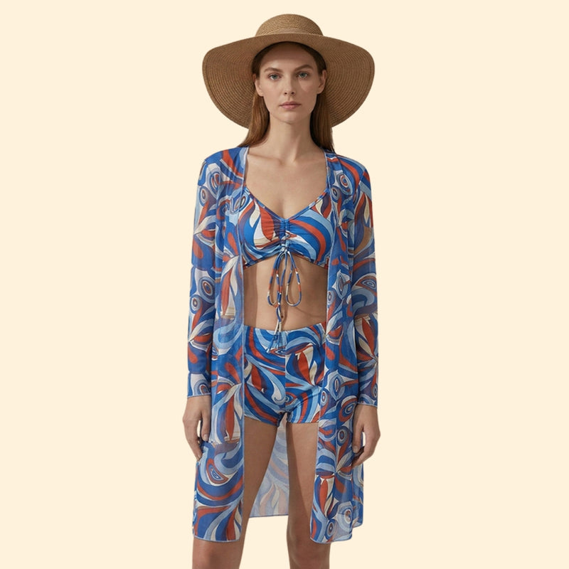 Women’s Bikini Set with Sheer Kimono Cover-Up