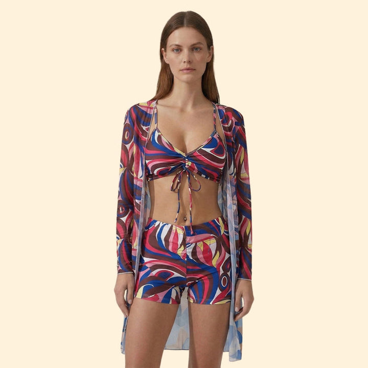 Women’s Bikini Set with Sheer Kimono Cover-Up