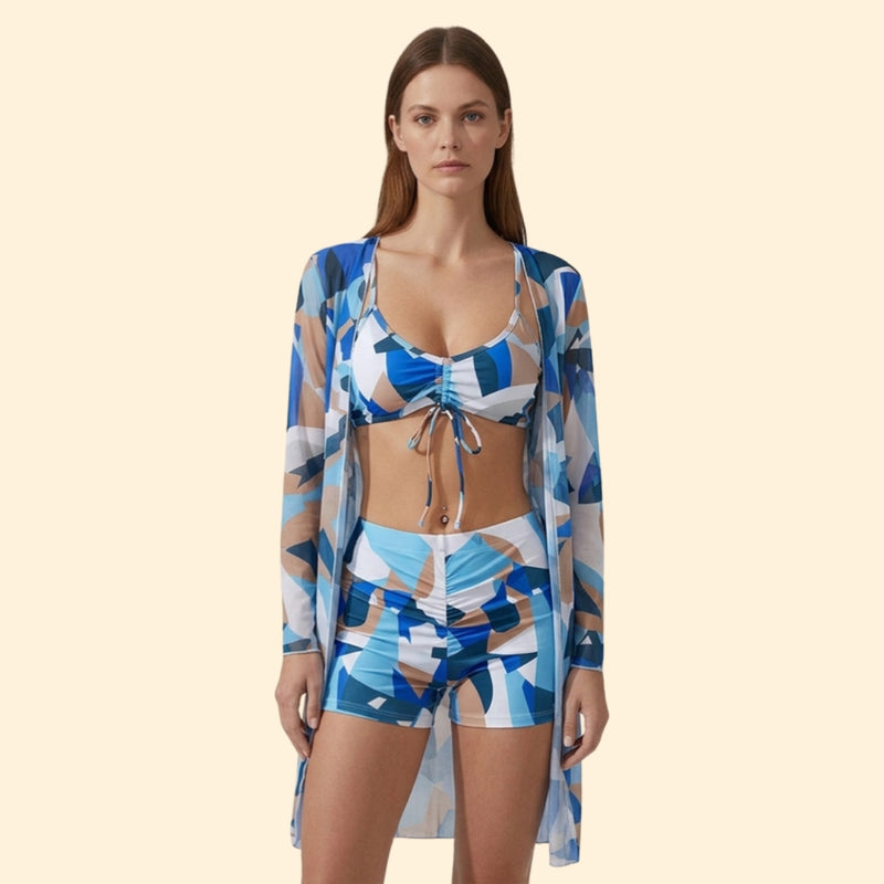 Women’s Bikini Set with Sheer Kimono Cover-Up