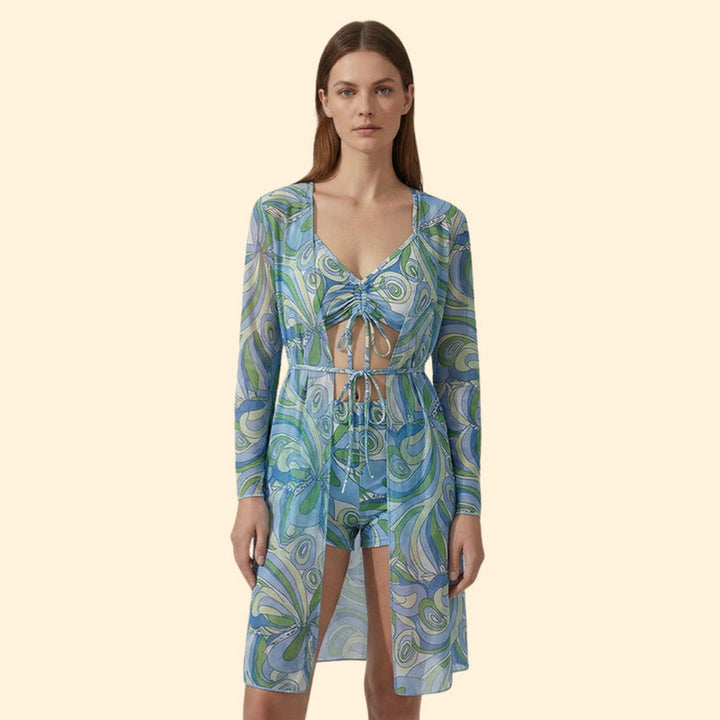 Women’s Bikini Set with Sheer Kimono Cover-Up