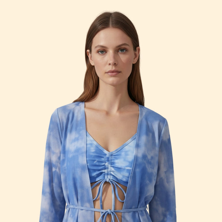 Women’s Bikini Set with Sheer Kimono Cover-Up