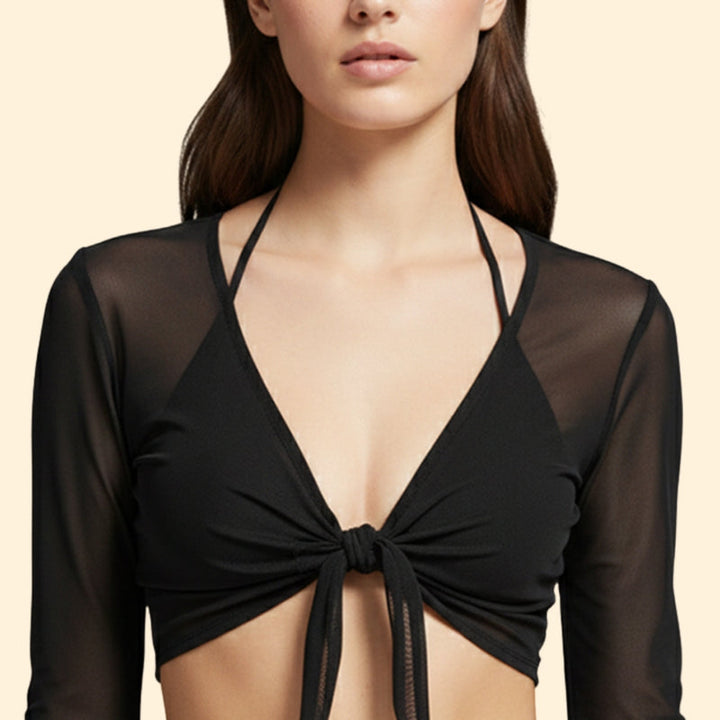 Women’s Bikini Set with Sheer Long Sleeves
