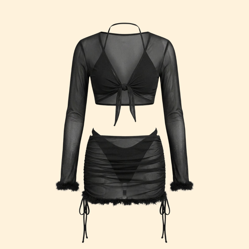 Women’s Bikini Set with Sheer Long Sleeves