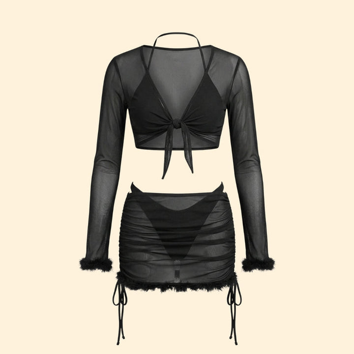 Women’s Bikini Set with Sheer Long Sleeves