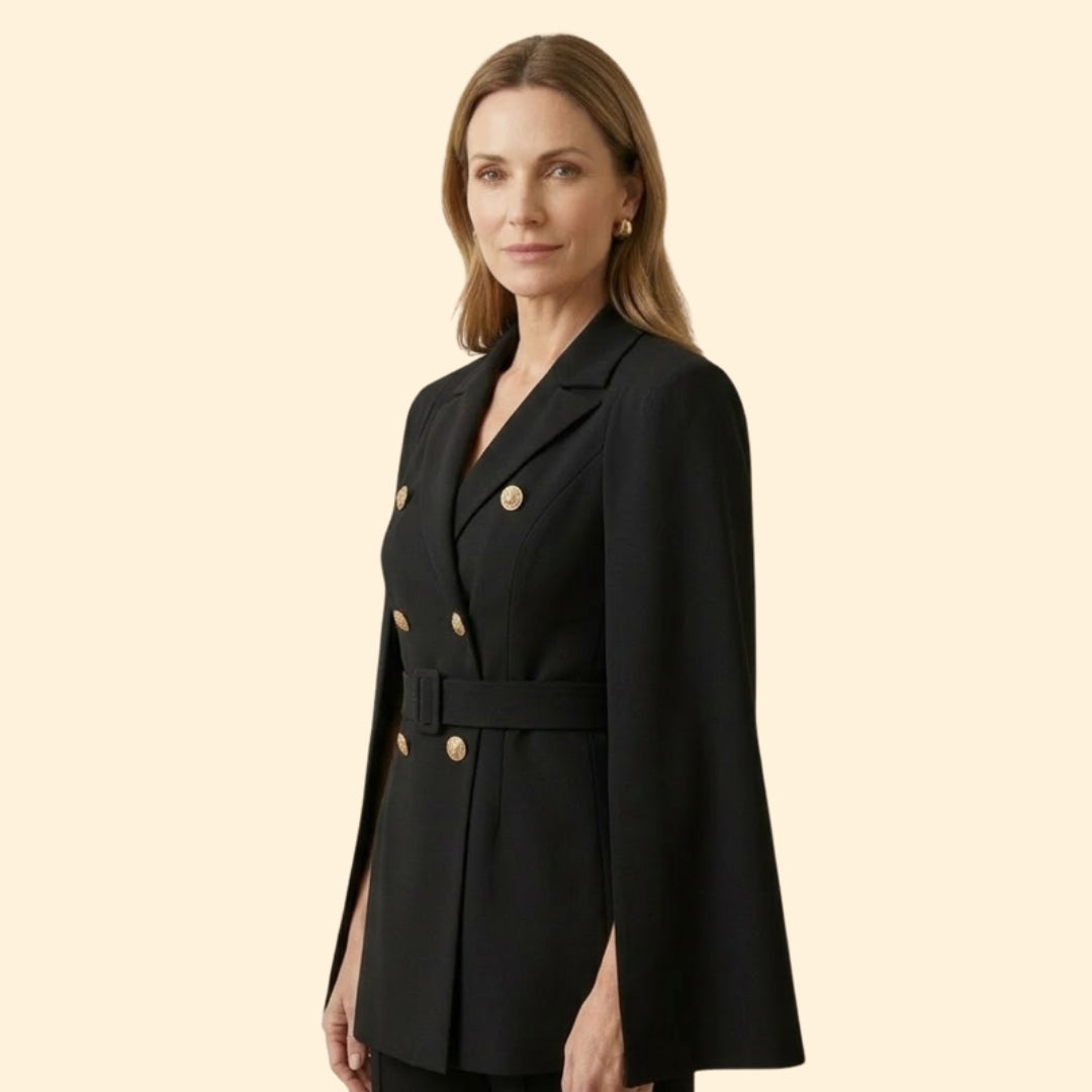 Women’s Blazer Mini Dress with Belt and Gold Buttons