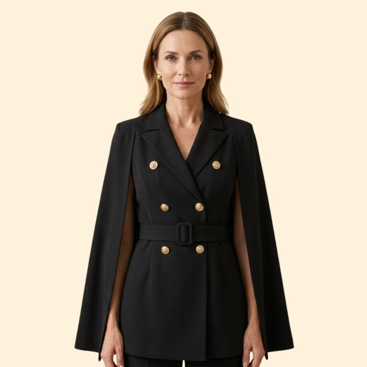 Women’s Blazer Mini Dress with Belt and Gold Buttons