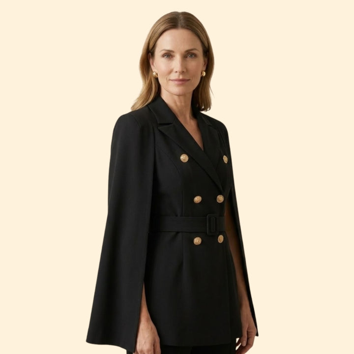 Women’s Blazer Mini Dress with Belt and Gold Buttons