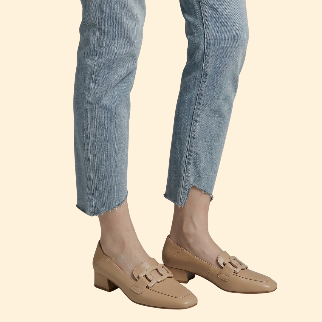Women’s Block Heel Loafers with Chain Detail