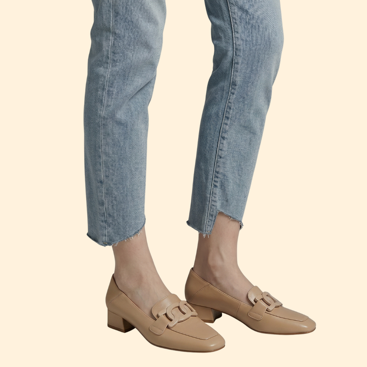 Women’s Block Heel Loafers with Chain Detail