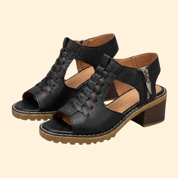 Women's Block Heel Sandals with Zipper
