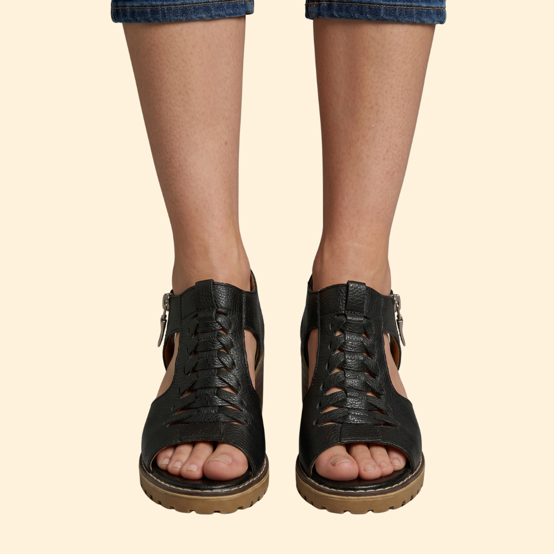 Women's Block Heel Sandals with Zipper