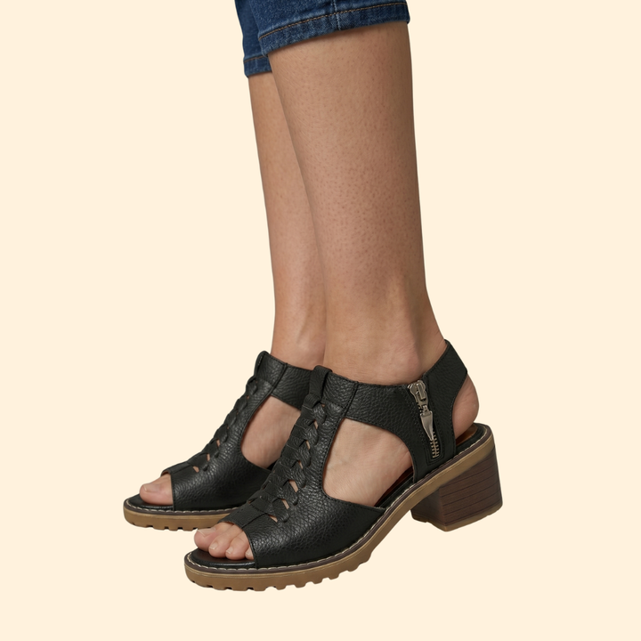 Women's Block Heel Sandals with Zipper