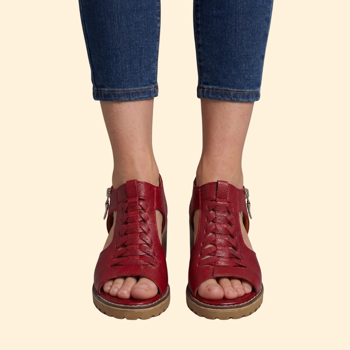 Women's Block Heel Sandals with Zipper