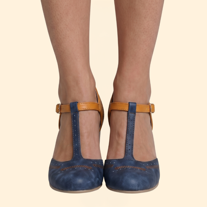 Women's Block Heel with Brogue Perforation