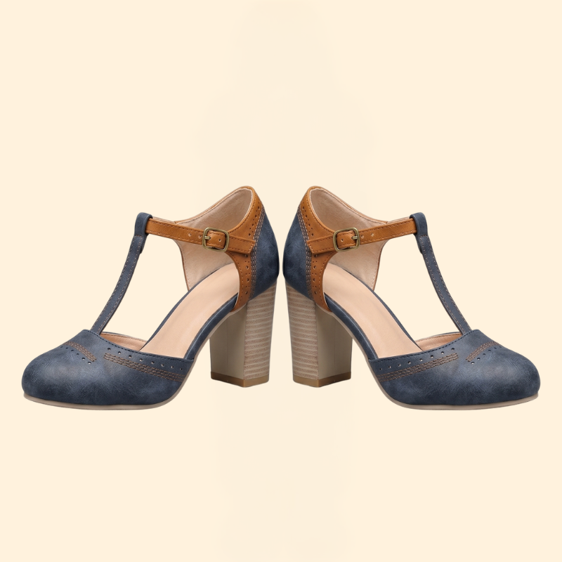 Women's Block Heel with Brogue Perforation