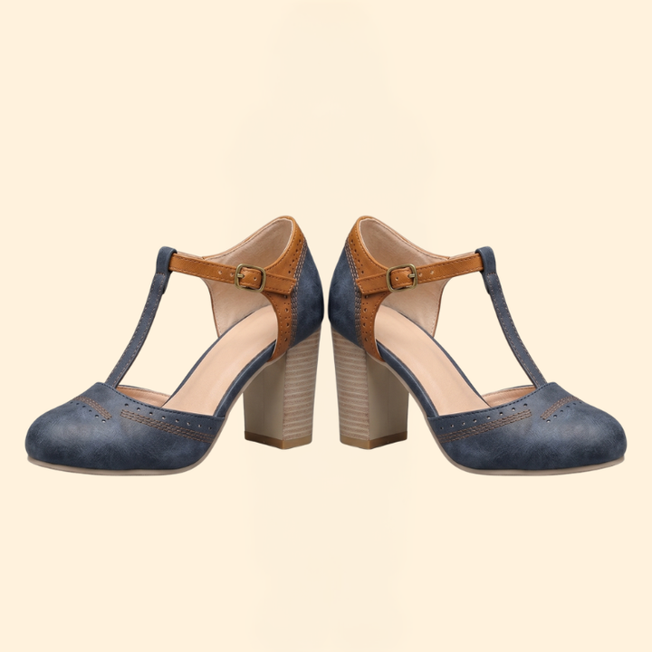 Women's Block Heel with Brogue Perforation