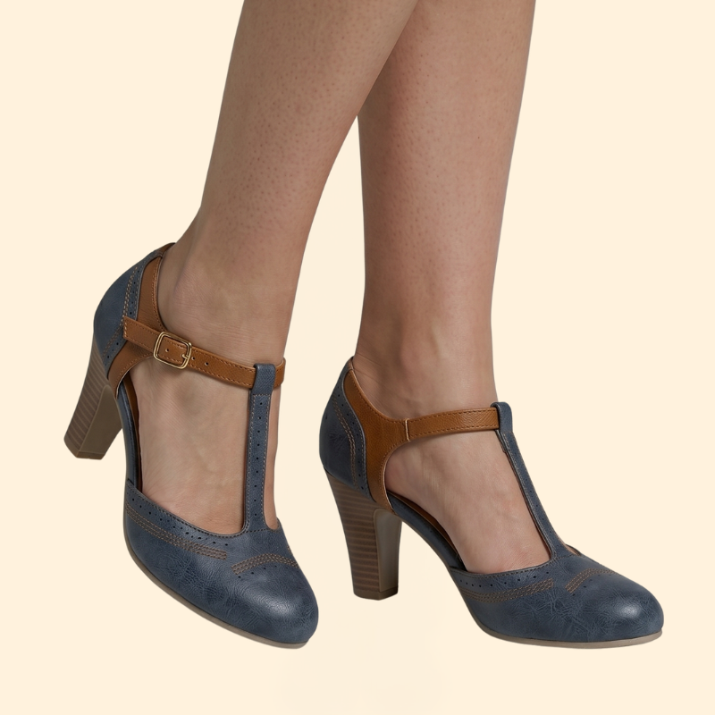 Women's Block Heel with Brogue Perforation