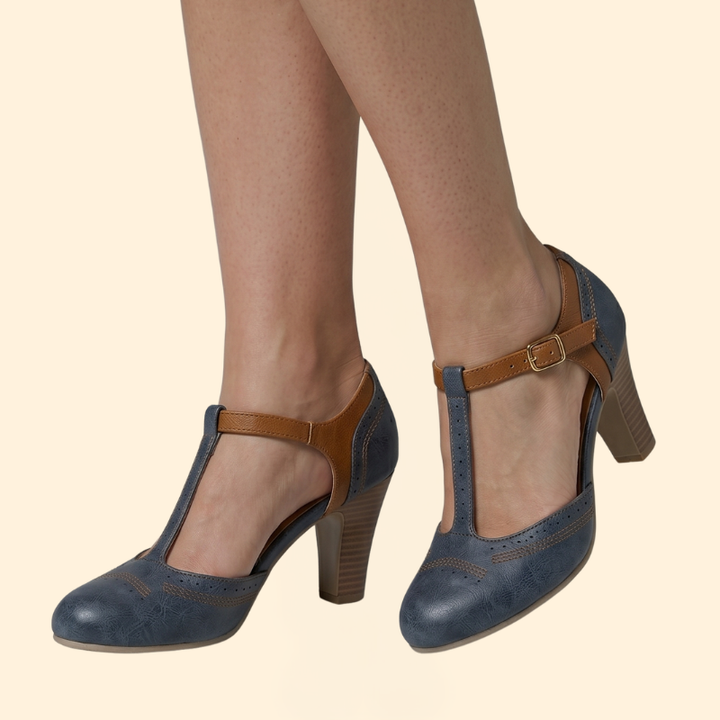 Women's Block Heel with Brogue Perforation