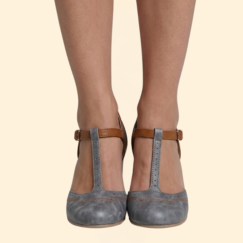 Women's Block Heel with Brogue Perforation