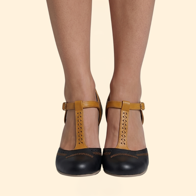 Women's Block Heel with Brogue Perforation