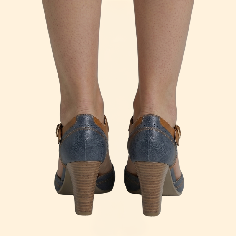 Women's Block Heel with Brogue Perforation