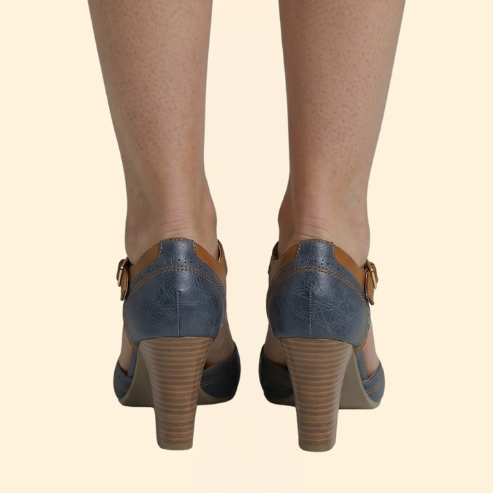 Women's Block Heel with Brogue Perforation