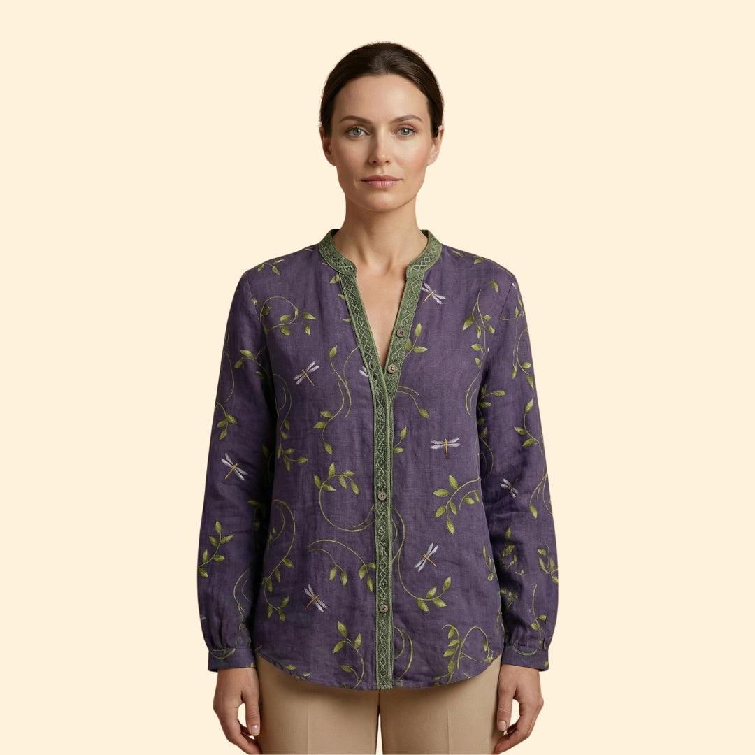 Women's Blouse with Dragonfly Print