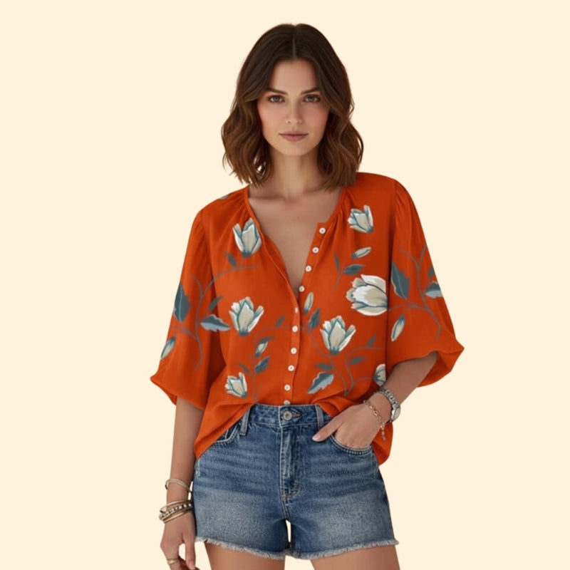 Women’s Blouse with Floral Print and Button Front