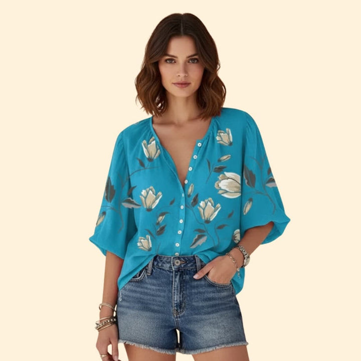 Women’s Blouse with Floral Print and Button Front
